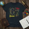 6/7 Six Seven t-shirt design with colorful pi symbols forming the numbers and words "Six" and "Seven"