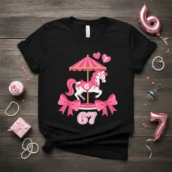 67th Birthday Carousel Horse unique graphic design printed on comfortable cotton t-shirt