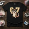 67th Birthday Opossum T-Shirt design featuring a cool opossum in sunglasses holding a birthday cake, with the numbers 67 prominently