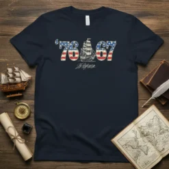 '76 & 67 TH Jefferson t-shirt with American flag ship graphic and vintage text