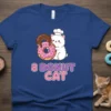 8 Donut Cat T-Shirt featuring a kawaii white cat in a chef's hat holding donuts with text "8 DONUT CAT"