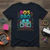 80's Bro text and retro boombox graphic with sunglasses, on a navy t-shirt