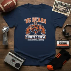 '85 Bears Shuffle Crew Chicago Football Legends t-shirt design featuring an aggressive bear mascot and retro text