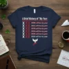 T-shirt featuring "A Brief History of My Year" text with crossed-out years 2020-2025 and 2026 highlighted, plus a phoenix graphic