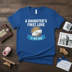 A Daughter's First Love Is Her Dad text with a graphic of a father and daughter's hands clasped, on a