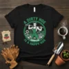 A Dirty Hoe Is A Happy Hoe Garden Club T-Shirt featuring a woman gardener with a hoe surrounded by plants