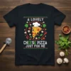A Lovely Cheese Pizza Just For Me text design with a cute chef pizza slice and ingredients border