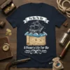 T-shirt design featuring the quote "A Pirate's Life For Me" with a pirate ship sailing on waves above a treasure