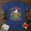 A Succulent Christmas Meal t-shirt design with Santa eating succulents, surrounded by festive holiday plants and candy cane stripes
