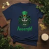 A screaming leprechaun face with green hair and hat above the text "Aaaargh!" on a navy t-shirt