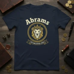 Abrams Established 2024 t-shirt featuring a gold lion with a crown and family name crest