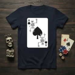 Ace of Spades Skeletons eye-catching graphic design printed on comfortable cotton t-shirt