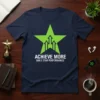 Achieve More Daily Star Performance t-shirt with green star and upward arrows graphic, navy blue shirt