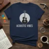 Acoustic Vibes T-Shirt with a silhouette of an acoustic guitar inside a circle