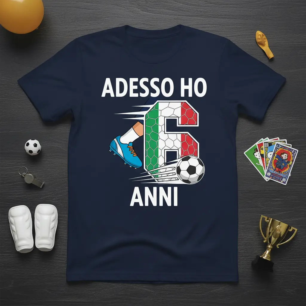 Adesso Ho 6 Anni Italian birthday design with soccer theme and Italian flag colors for a six-year-old boy
