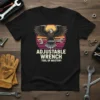 Adjustable Wrench Tool of Mastery T-Shirt featuring an eagle holding wrenches and sunset graphic