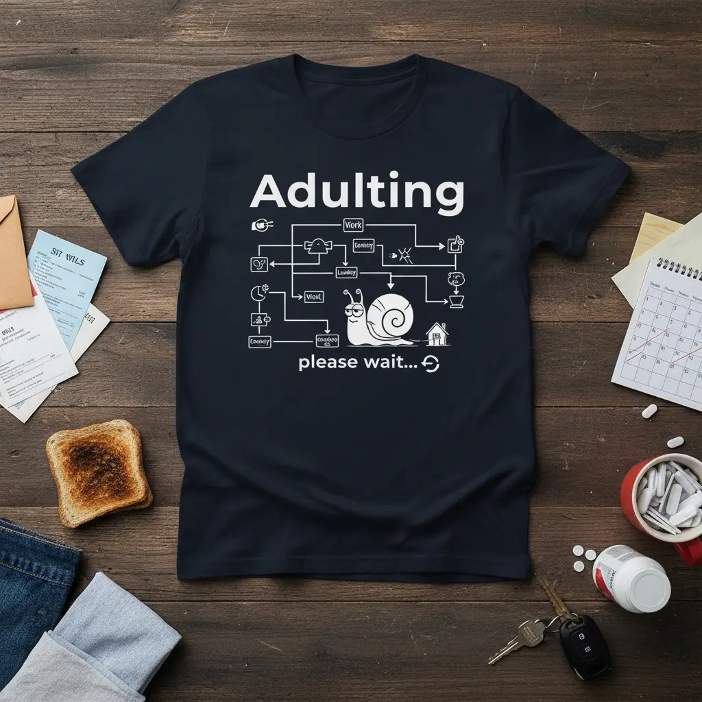 Adulting Please Wait Snail T-Shirt Funny Life Humor