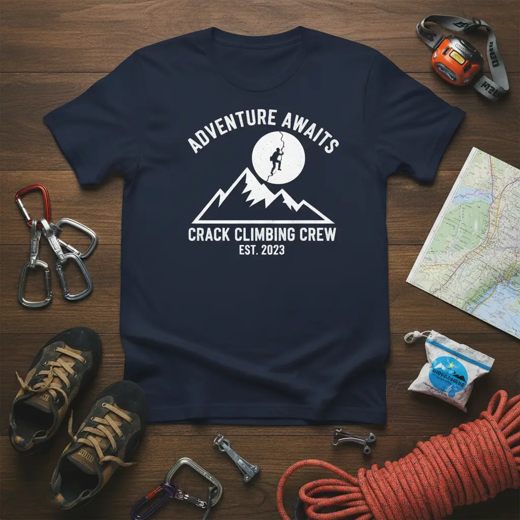 Adventure Awaits Crack Climbing Crew T-Shirt Outdoor Enthusiast Gift