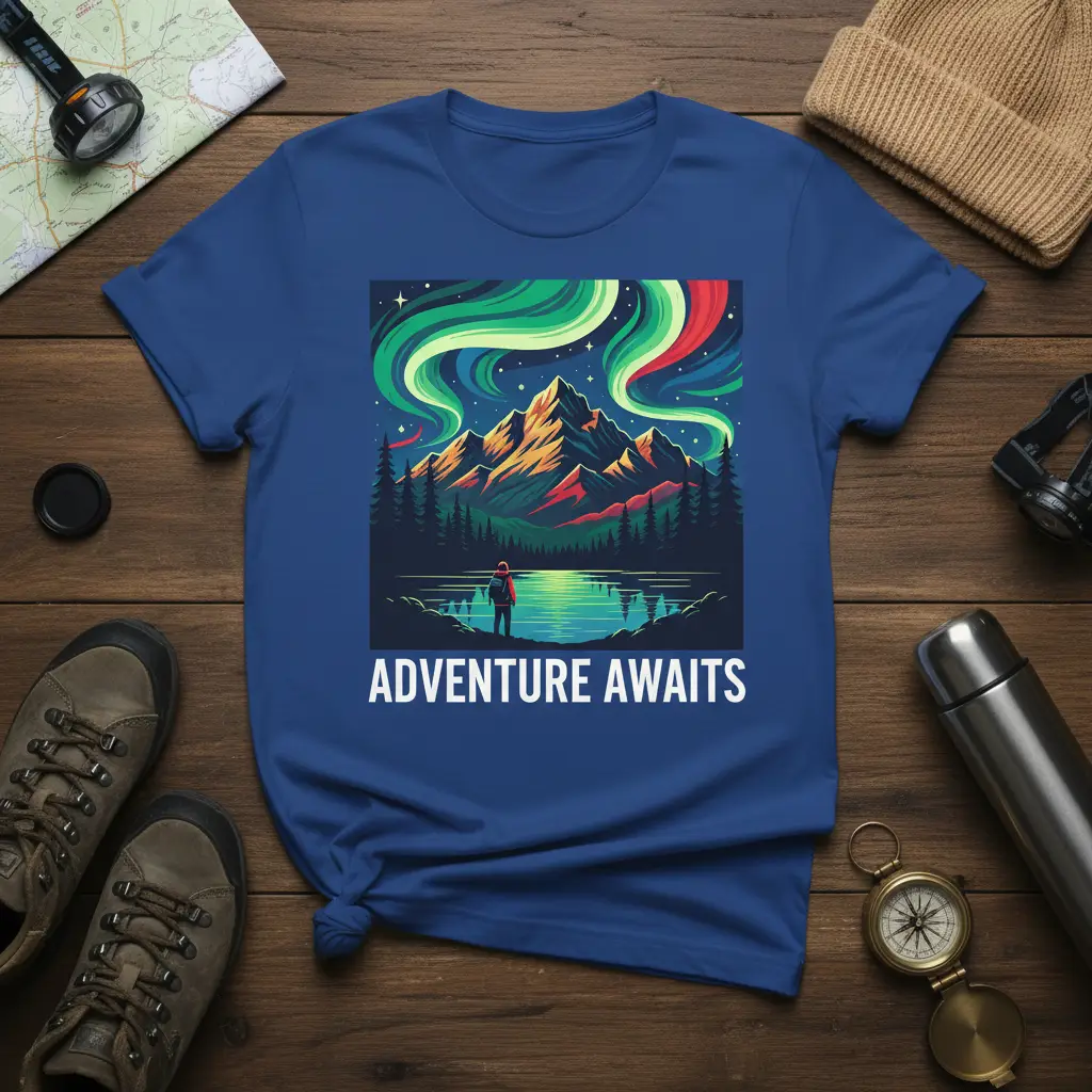 Adventure Awaits Mountain Aurora T-Shirt for Hikers