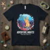 Adventure Awaits Purrfect Dive Co. t-shirt with a cat in scuba gear exploring underwater ruins and a jellyfish