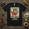 Adventure Calls The Sky Awaits text with a cartoon cat pilot in goggles flying a red biplane