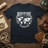 Adventure The Amazing World t-shirt with a white world map, compass, and spider graphic