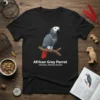 African Grey Parrot ORIGINAL SPECIES DESIGN T-Shirt featuring a detailed illustration of the bird perched on a branch