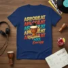 Afrobeat Rhythm Soul Energy t-shirt design with repeating "AFROBEAT" text, a djembe drum, and a dancing silhouette