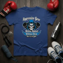 Aggressive Gear Boxing Apparel T-Shirt with skull graphic and quote "Without Risk there is no Gain"