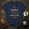 T-shirt with "Ah Good Sir I Believe I've Shat In My Pantaloons" quote, bowler hat, and mustache graphic