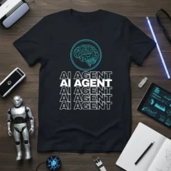 AI Agent T-Shirt with a stylized brain graphic and repeating AI Agent text in white and teal