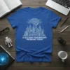 AI Solving Tomorrow's Problems Today t-shirt with futuristic city and brain graphic