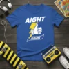 Aight Aight t-shirt design with white text, a white thumbs-up hand, and a yellow lightning bolt graphic