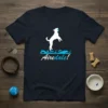 Airedale terrier dog jumping through water graphic on navy t-shirt with "Airedale!" text