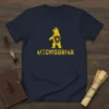 Navy t-shirt with a yellow Aitchisonian bear crest design, featuring a bear holding a shield and wearing a crown