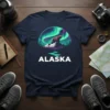 Alaska graphic t-shirt with a bear, mountains, and the Northern Lights design