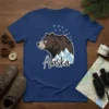 Alaska Bear Mountains T-Shirt design with a brown bear, snow-capped mountains, and the word "Alaska" with stars above