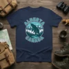 Alberta Canada t-shirt design with a bear, mountains, and trees inside a circle, text above and below