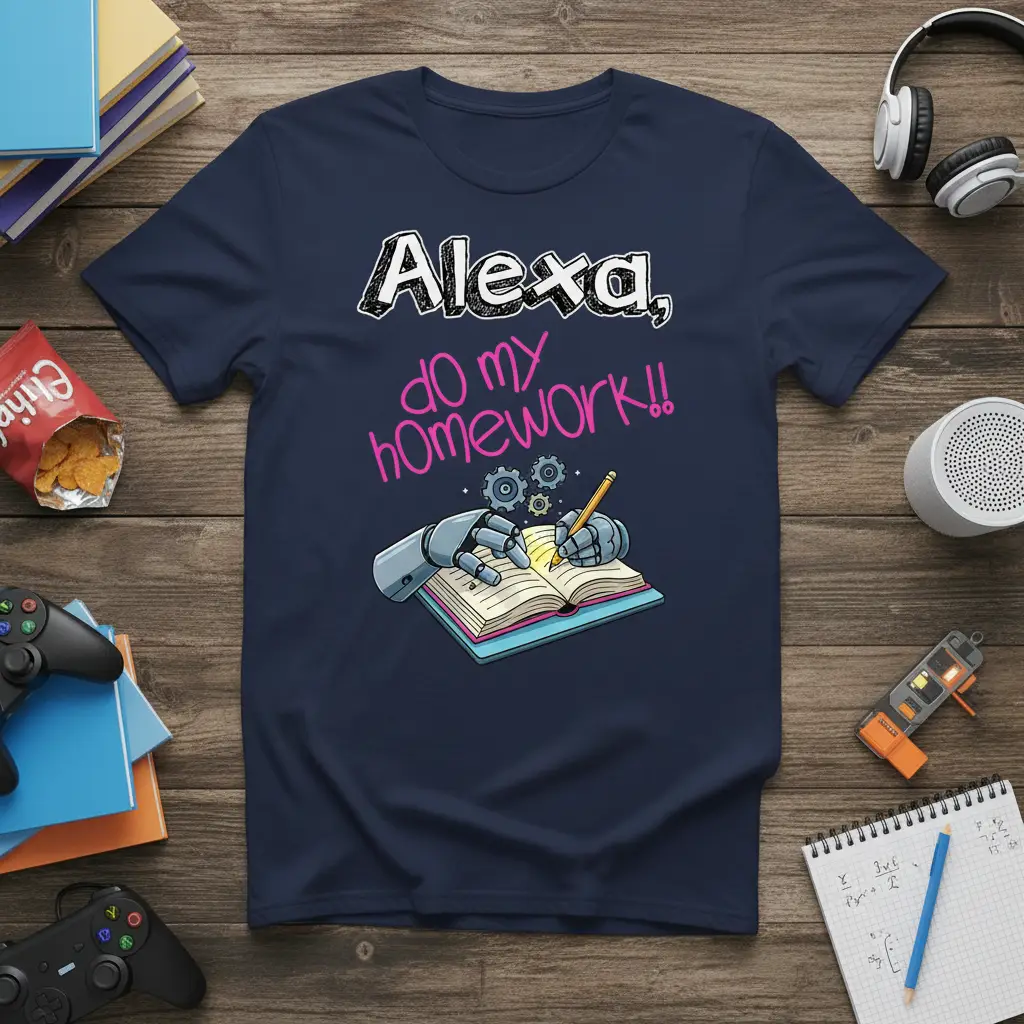 Alexa, Do My Homework!! Funny Robot Student T-Shirt