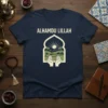 Alhamdu Lillah Islamic quote t-shirt with praying hands and landscape graphic