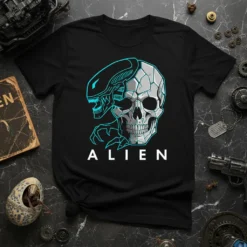 Alien Skull Fusion T-Shirt unique graphic design printed on comfortable cotton t-shirt