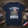All American Bruh t-shirt design with a patriotic eagle wearing a football helmet and American flag stripes