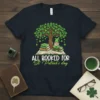 All Booked For St. Patrick's Day t-shirt featuring a gnome reading a book under a clover tree