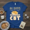 Text design "ALL GUESTS must GET A Purr Approval By The CAT" with a sleeping cat graphic on a blue