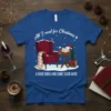 Christmas t-shirt with text "All I need for Christmas is A GOOD BOOK AND SOME GOOD WINE" featuring an armchair