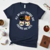 All My Best Friends Are Friends Are Cats quote with four different cat faces graphic on a navy t-shirt