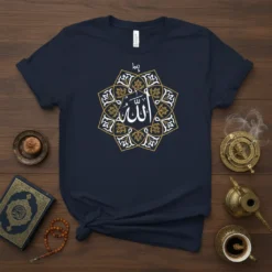 Allah Calligraphy Islamic Art detailed graphic design printed on comfortable cotton t-shirt