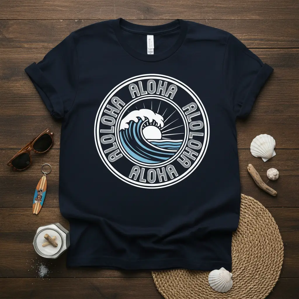 ALOHA ALOHA ALOHA ALOHA creative illustration printed on comfortable cotton fabric creating a standout t-shirt