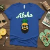 Aloha Pineapple Shirt with a cartoon pineapple wearing sunglasses and a beard, text reads Aloha