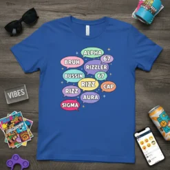 ALPHA BRUH RIZZLER BUSSIN text design featuring unique typography on quality t-shirt